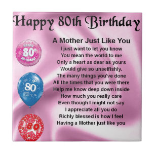 Mother Poem  -  80th Birthday Tile