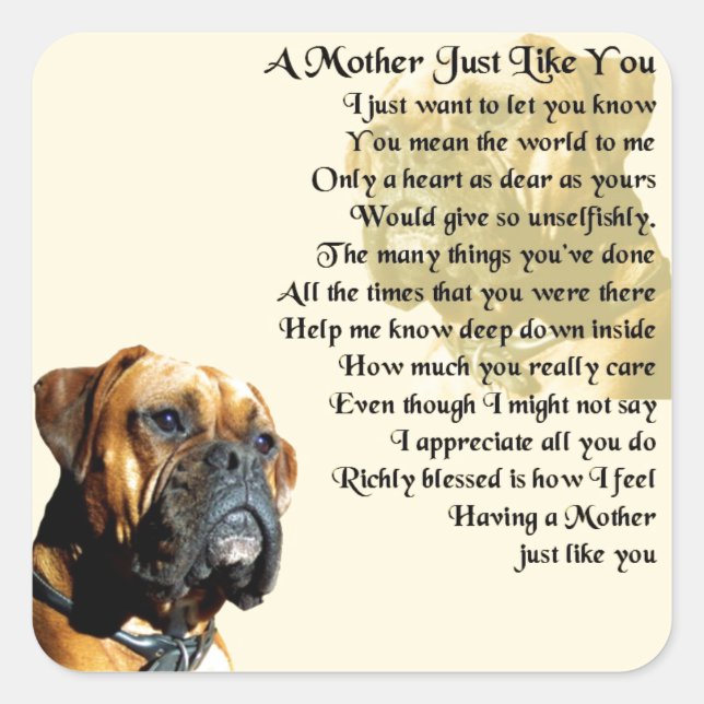 Mother Poem - Boxer Dog Design Square Sticker (Front)