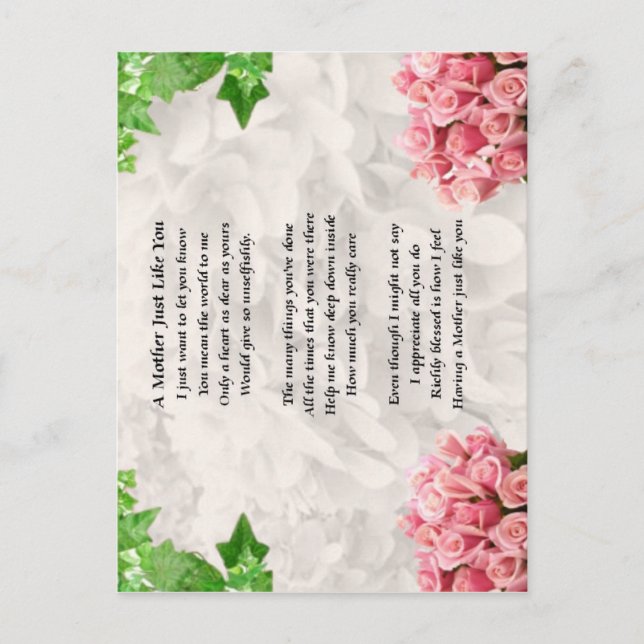 Mother Poem - Flowers design Postcard (Front)