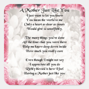 Mother Poem - Pink Floral Design Square Sticker