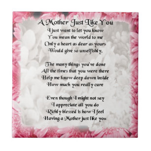 Mother Poem - Pink Floral Design Tile