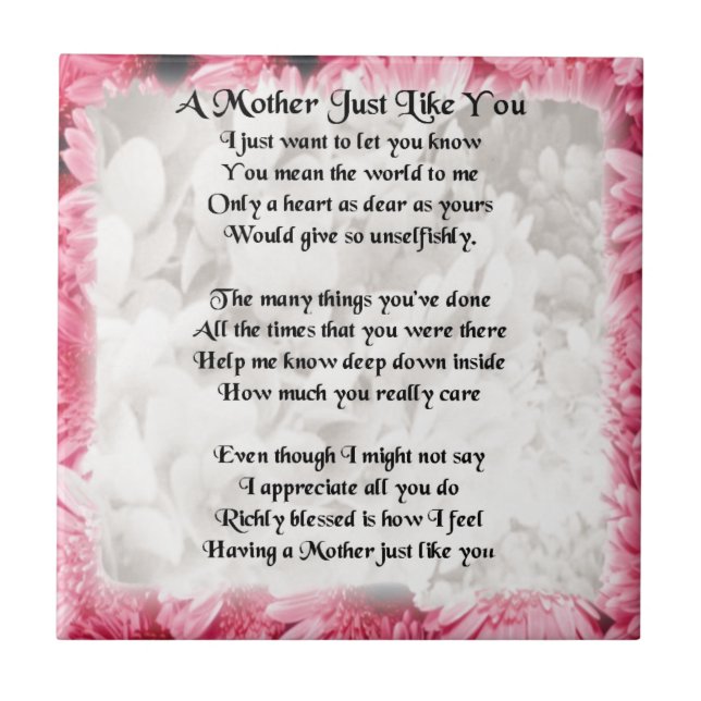 Mother Poem - Pink Floral Design Tile (Front)
