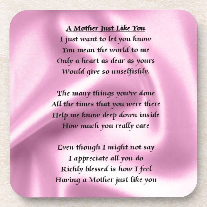 Mother Poem - Pink Silk Coaster | Zazzle.co.uk