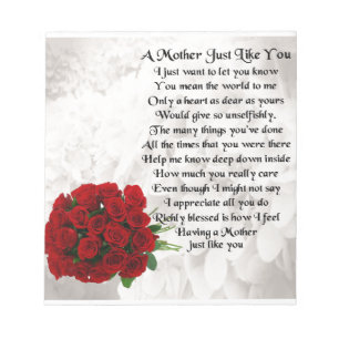 Mother Poem - Red Roses Design Notepad