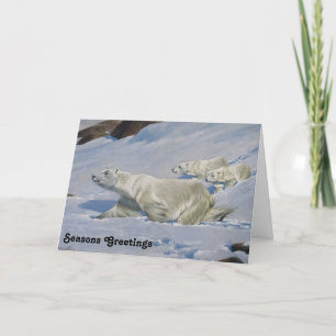 Mother Polar Bear and Cubs Holiday Card