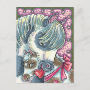 MOTHER PONY & VALENTINE FILLY, CUTE HORSE HOLIDAY POSTCARD