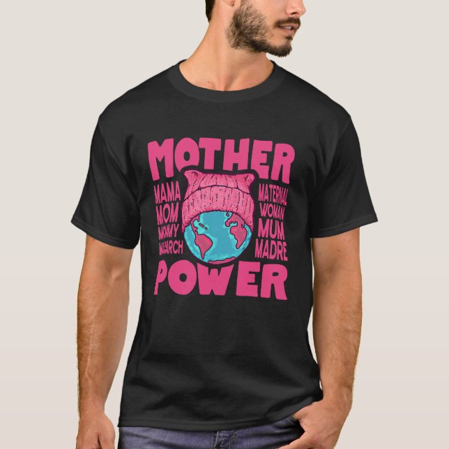 Mother Power Pink Cat Hat Earth Mum T-Shirt (Front)