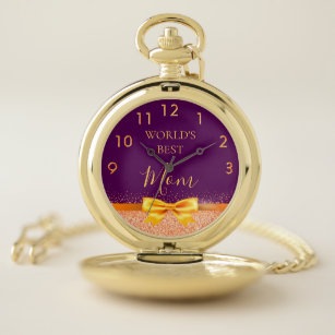 Mother purple rose gold elegant bow pocket watch