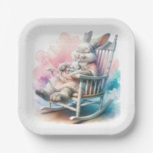 Mother Rabbit With a Baby Bunny Paper Plate