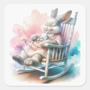 Mother Rabbit With a Baby Bunny Square Sticker