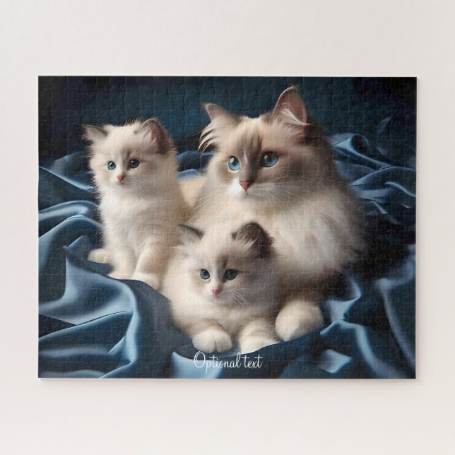 Mother Ragdoll Cat and Kittens on Blue Jigsaw Puzzle (Horizontal)