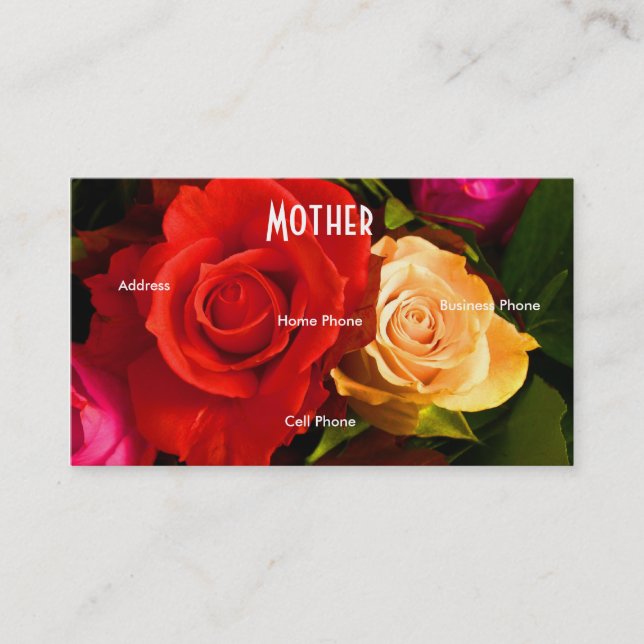 Mother Red Yellow Roses Business Card (Front)