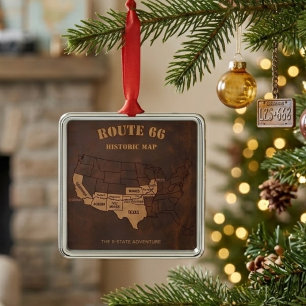 Mother Road Centennial Map Holiday Heritage Metal Tree Decoration