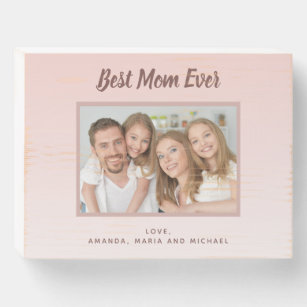 Mother rose gold blush photo wooden box sign
