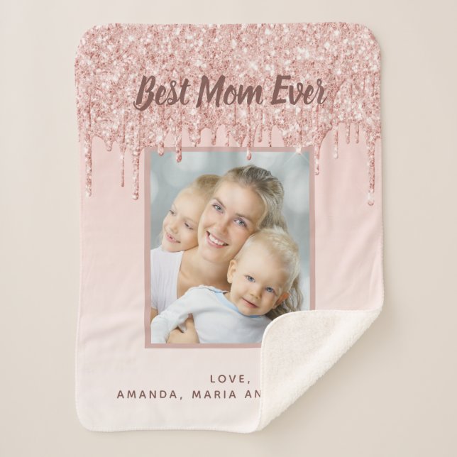 Mother Rose gold photo blush pink drips Sherpa Blanket (Front)