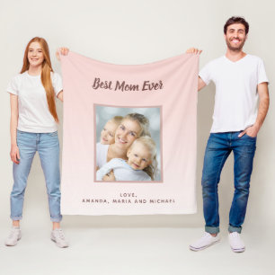 Mother rose gold photo kids names fleece blanket