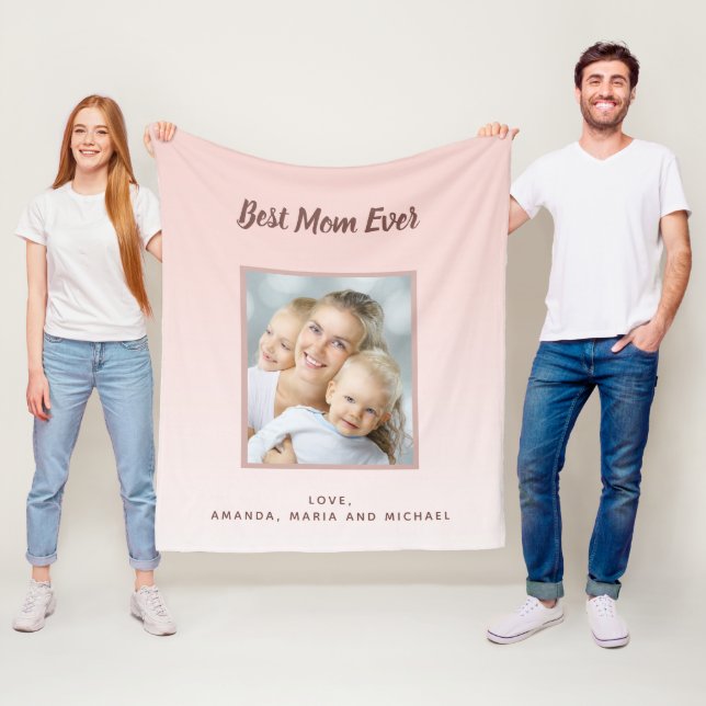 Mother rose gold photo kids names fleece blanket (In Situ)