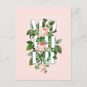 Mother Roses and Leaves Pastel Pink Background Postcard