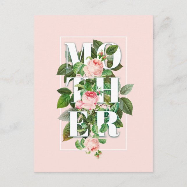 Mother Roses and Leaves Pastel Pink Background Postcard (Front)