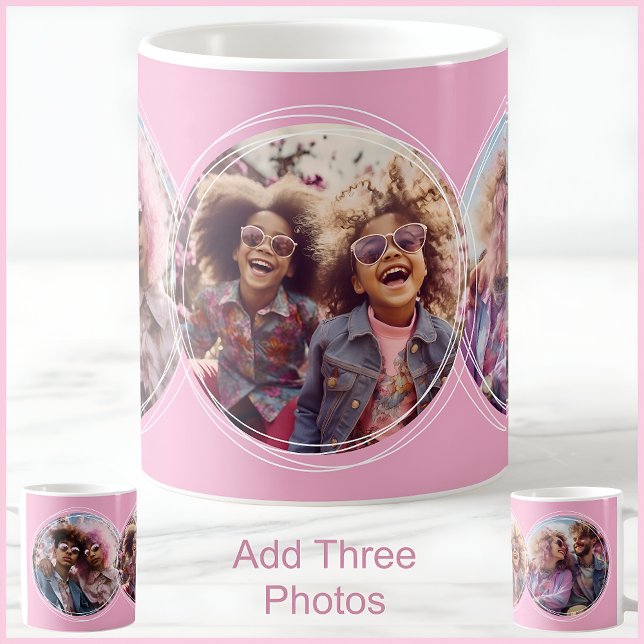 Mother’s Day 3 Photo Custom Personalised Pink C90 Coffee Mug (Creator Uploaded)