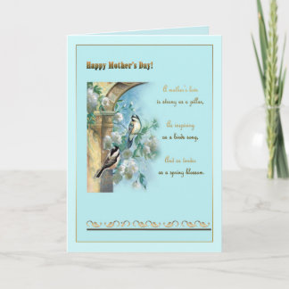 Mother"s day, antique pillar, roses and chickadees card