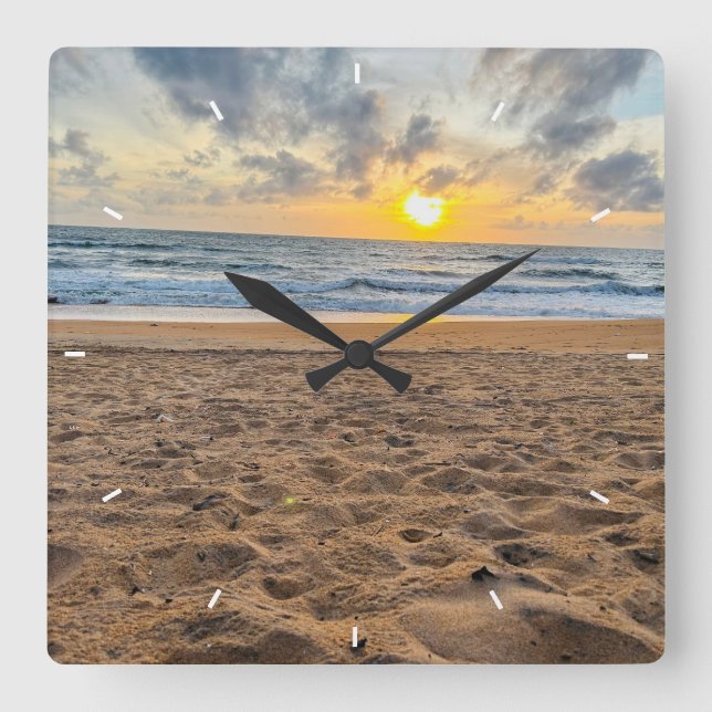 Mother’s Day Beach Sunset Personalised Coastal Square Wall Clock (Front)