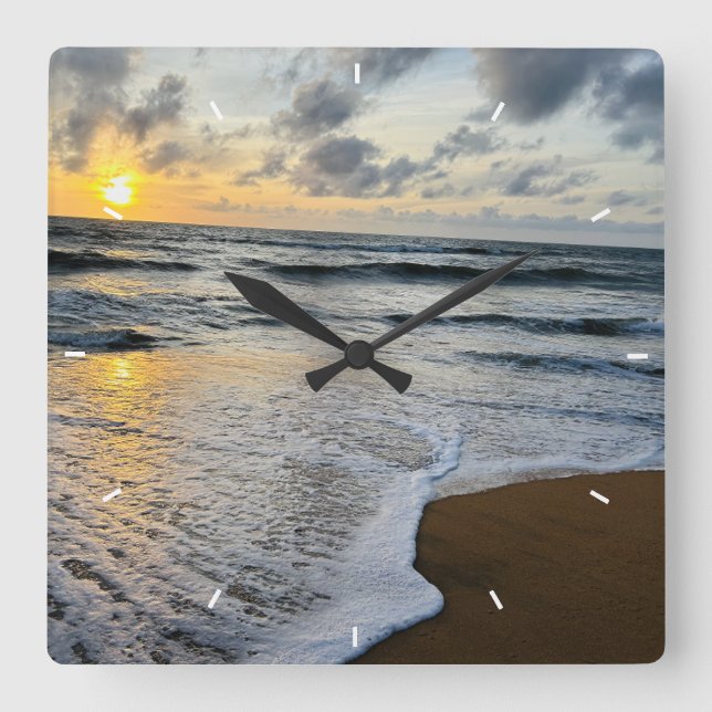 Mother’s Day Beach Sunset Personalised Coastal Square Wall Clock (Front)