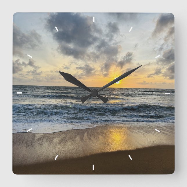 Mother’s Day Beach Sunset Personalised Coastal Square Wall Clock (Front)