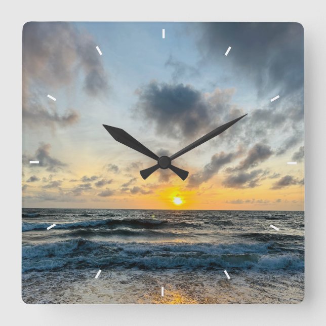 Mother’s Day Beach Sunset Personalised Coastal Square Wall Clock (Front)