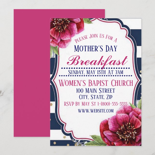 Mother’s Day Breakfast Invitation Flat Card (Front/Back)