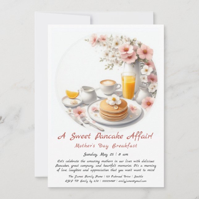 Mother’s Day Breakfast Invitation – Pancakes Roses (Front)