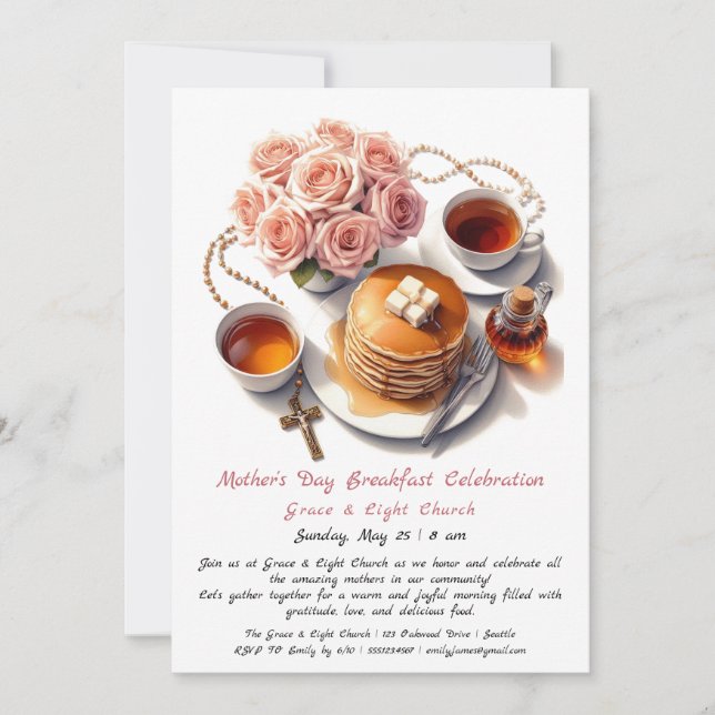 Mother’s Day Breakfast Invitation – Pancakes Roses (Front)