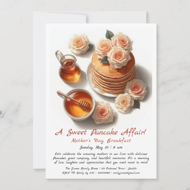 Mother’s Day Breakfast Invitation – Pancakes Roses (Front)