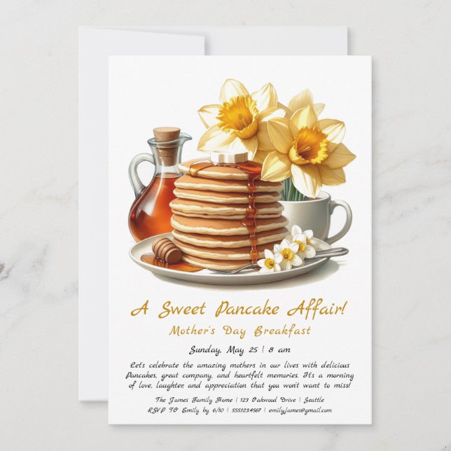 Mother’s Day Breakfast – Pancakes & Daffodils Invitation (Front)