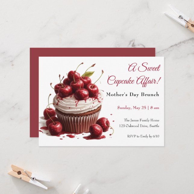 Mother’s Day Brunch Invitation – Cupcake affair (Front/Back In Situ)