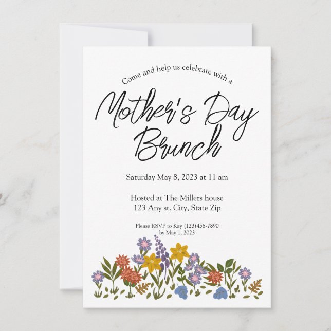 Mother’s Day brunch invitation with flowers  (Front)