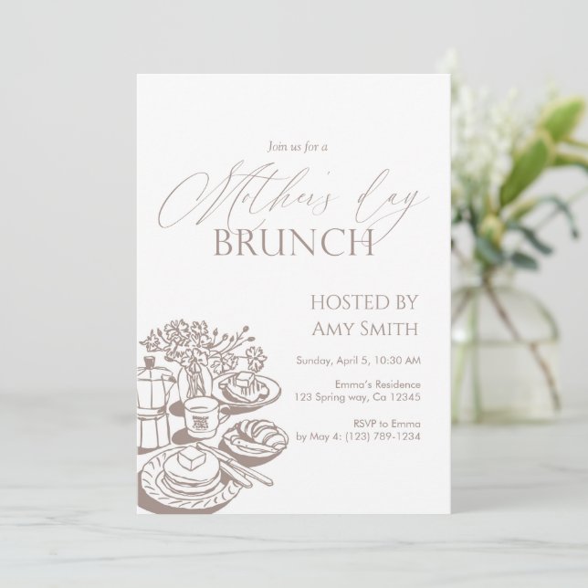 Mother’s Day Brunch Neutral Line  Invitation (Standing Front)