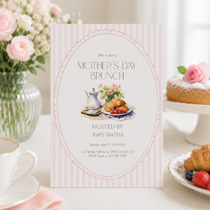 Mother’s Day Brunch Pink Stripes Breakfast Invitation