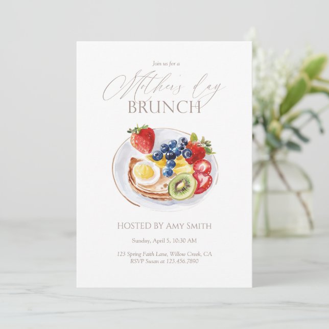 Mother’s Day Brunch Watercolor Mother’s Day Invitation (Standing Front)