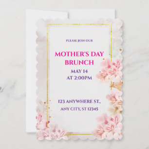 Mother’s Day Brunch, Watercolor Pink Floral Invitation