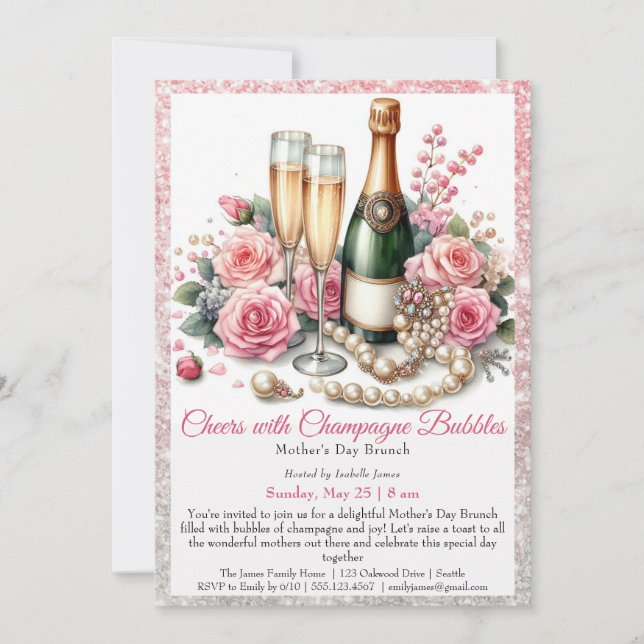 Mother’s Day - Cheers with Champagne Bubbles Invitation (Front)