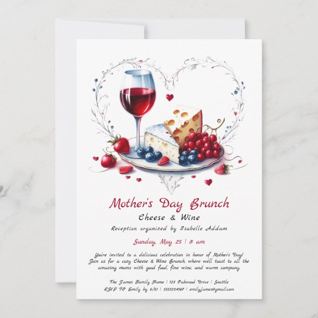 Mother’s Day Cheese & Wine Brunch Invitation (Front)