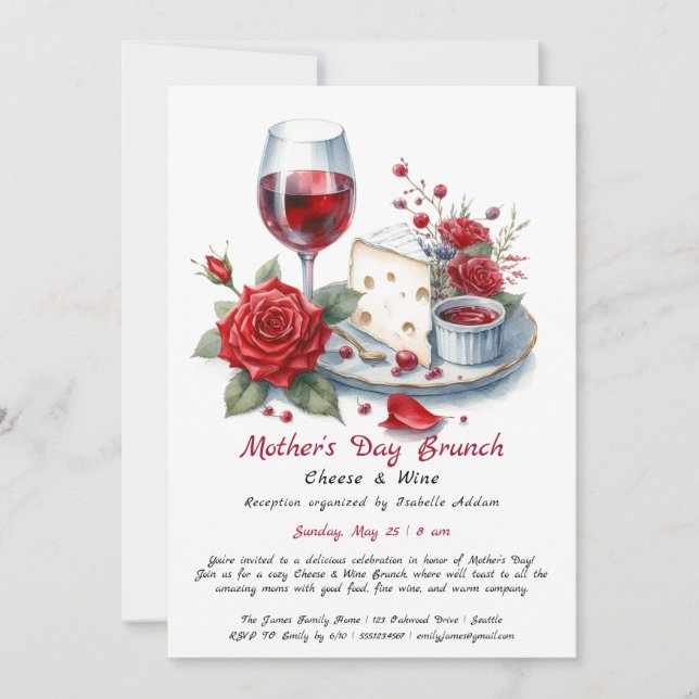 Mother’s Day Cheese & Wine Brunch Invitation (Front)