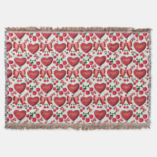 Mother’s Day Cherry Bow Heart Pattern Cute  Throw Blanket