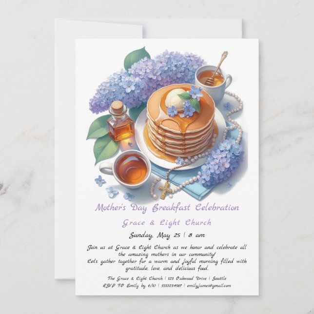 Mother’s Day Church Breakfast Invitation – Lilac  (Front)