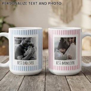Mother’s Day Custom Blue Stripes Mummy & Daddy Coffee Mug