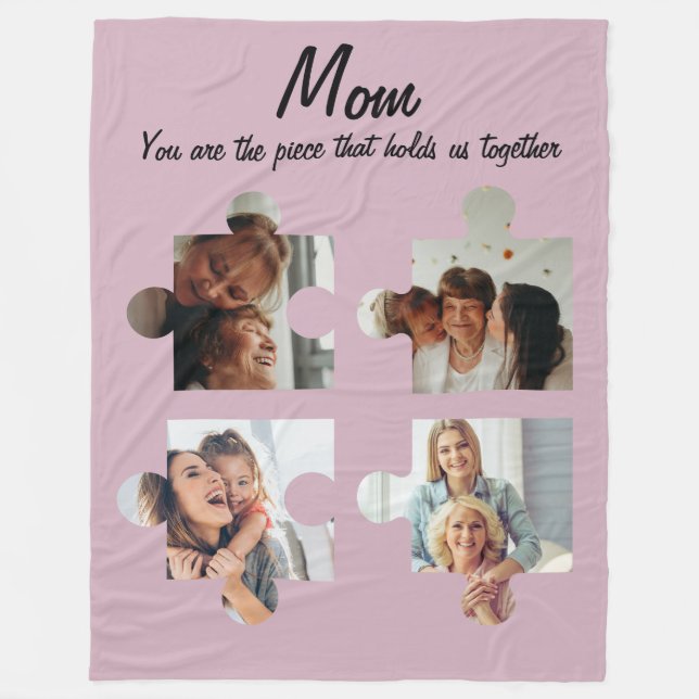 Mother’s Day Custom Gift For Mum - 4 Photo Fleece Blanket (Front)