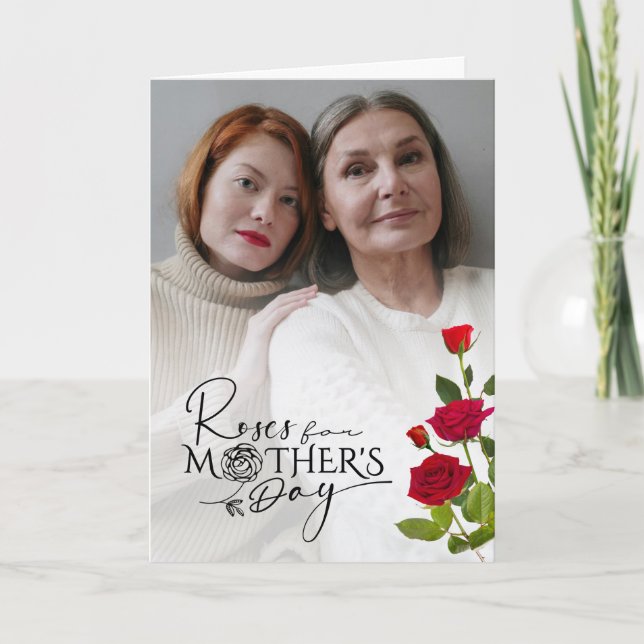 Mother’s Day Custom Photo Design With Red Roses Card (Front)