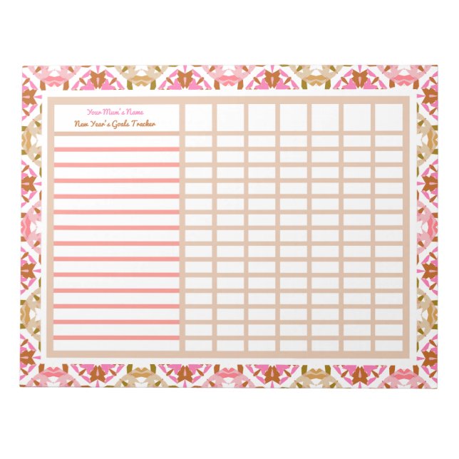 Mother’s Day Custom Pink New Year’s Goals Tracker Notepad (Front)