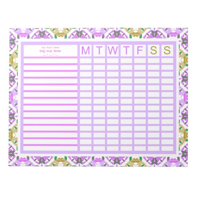 Mother’s Day Custom Purple Family Goals Tracker Notepad (Front)